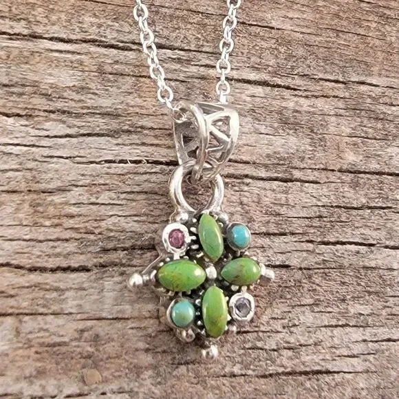 Barse Sterling Multi Stone Artisan  Cross Pendant Necklace - Picture 4 of 9